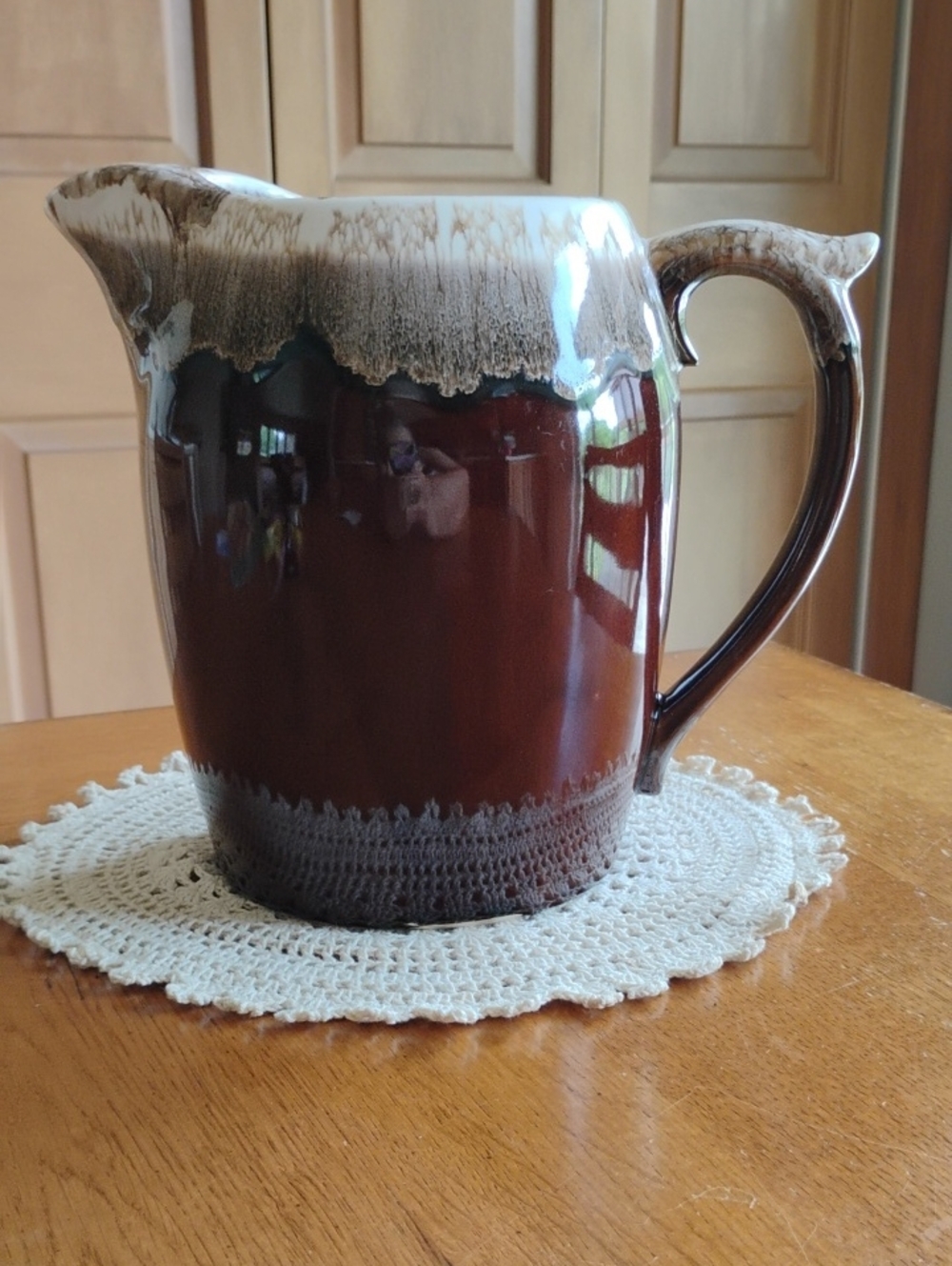 McCoy 7011 Brown Drip Glaze Pitcher With Ice Lip 8" Tall